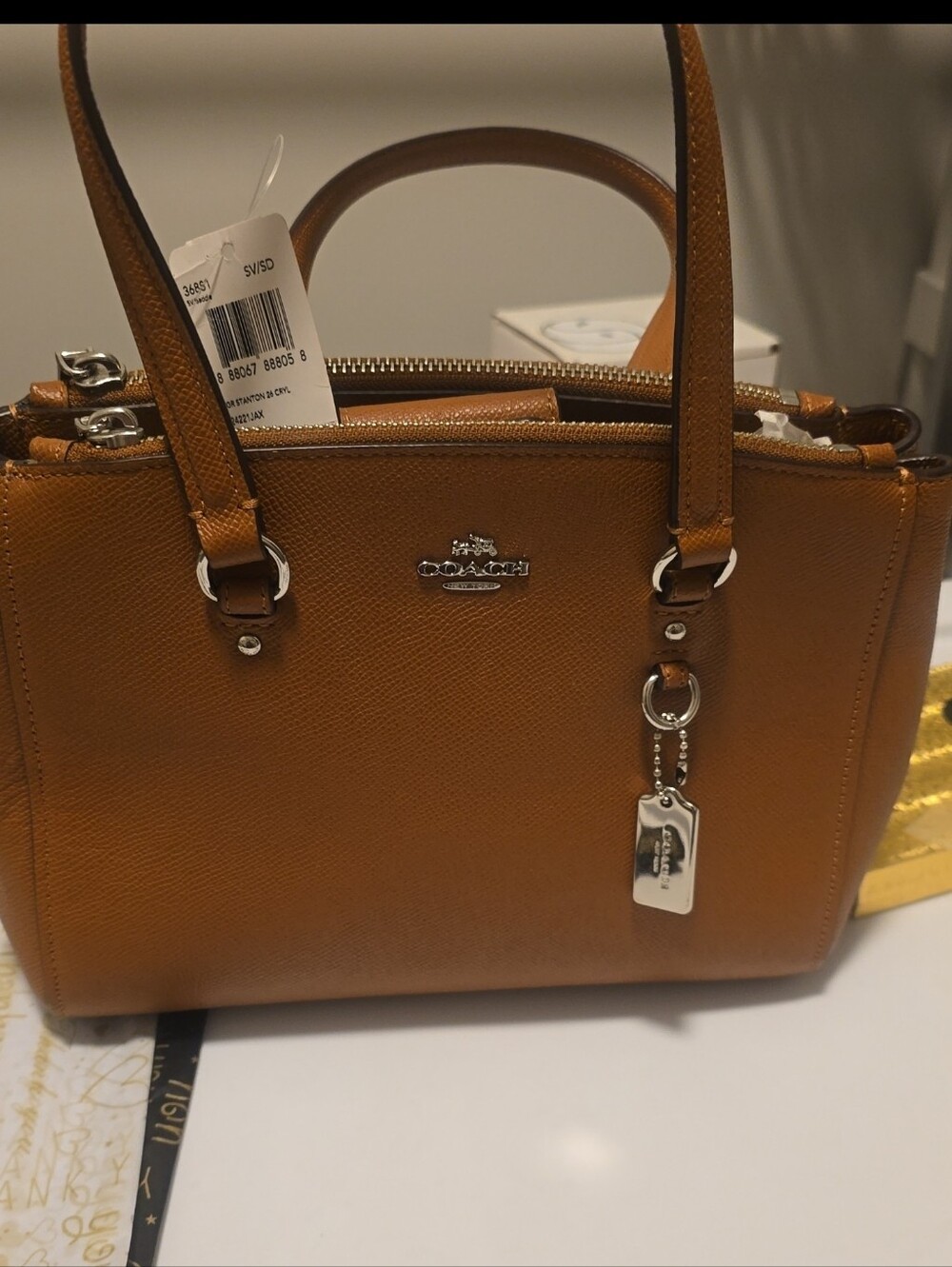 Coach Stanton 26 - Carryall Saddle Brown Crossgrain Leather Satchel Bag - Picture 13 of 16